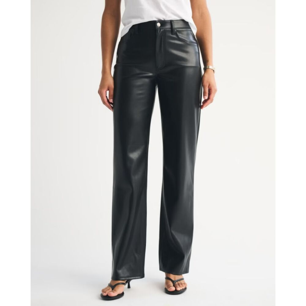 Abercrombie Curve Love Faux Leather Pants Women's 29 8 Tall Black High Rise
